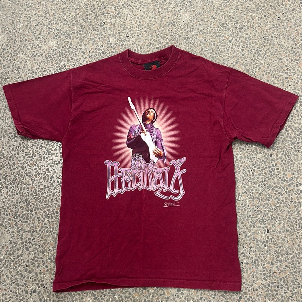 Burgundy Jimi Hendrix Graphic Tee with Music Design